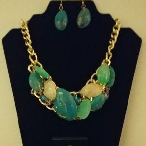 Turquoise and Gold 3 Piece Fashion Jewelry Variety